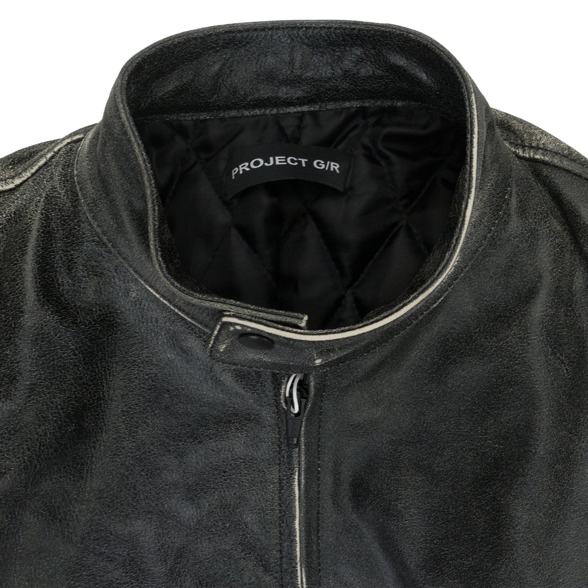 BLACK DISTRESSED BIKER LEATHER JACKET