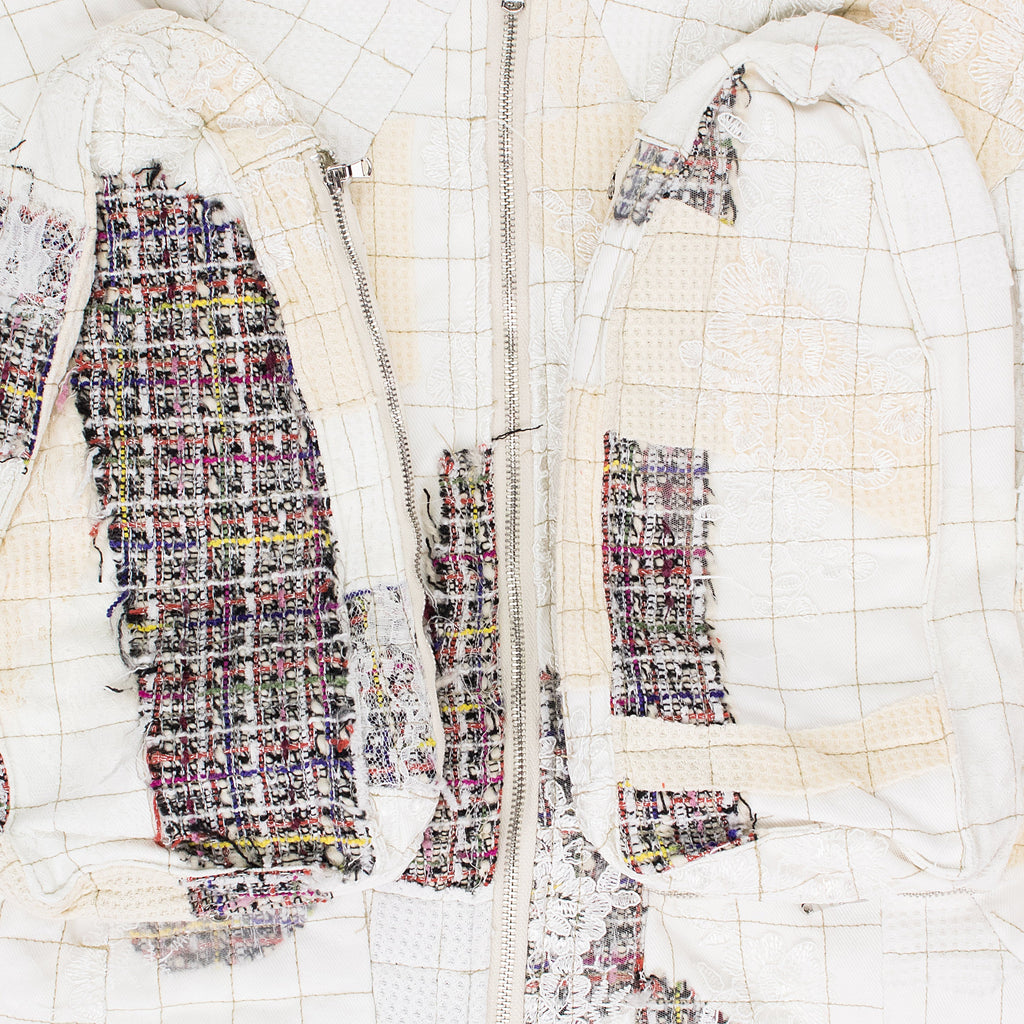WHITE TWEED PATCHWORK WINDOW HOODIE