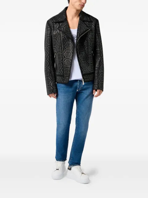 Philipp Plein monogram stone biker jacket