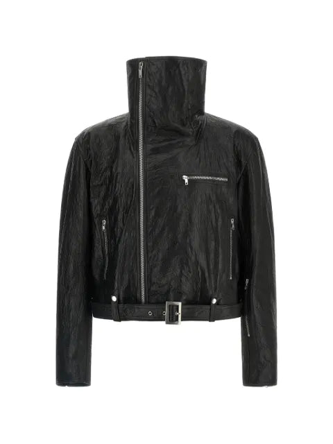 Rick Owens high-collar leather jacket