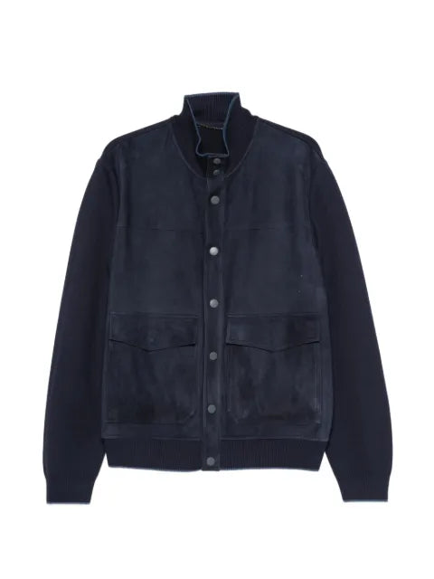 Canali suede-panel bomber jacket