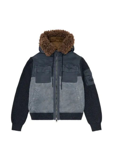 Diesel hooded padded jacket with knitted sleeves