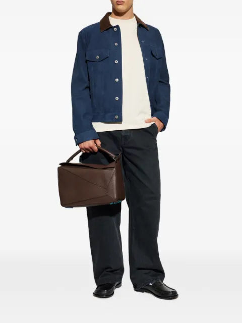 LOEWE corduroy-collar suede jacket