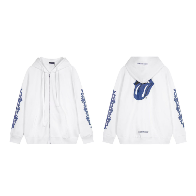 Chrome Hearts Rolling Stones Script Blue Logo Hoodie 9817