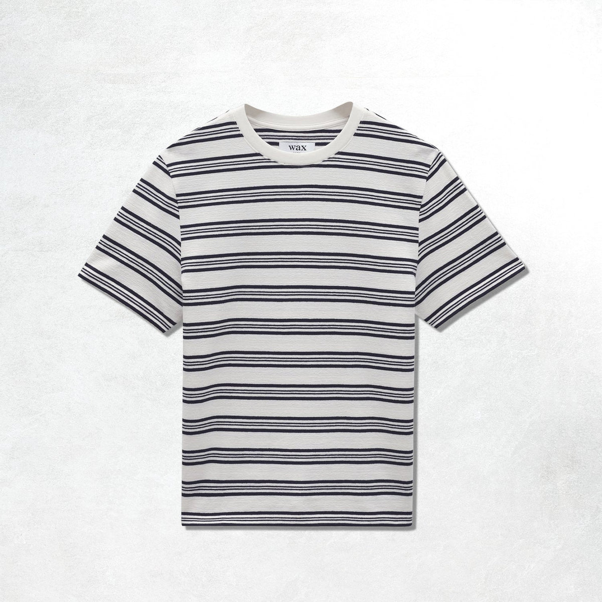 Wax London Dean SS Tee Textured Stripe: Ecru / Navy