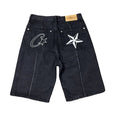 Corteiz C-Star Five-Point Star Embroidered Denim Shorts – Black