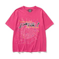 Sp5der Black Pixel Logo & Spider Web Graphic Hot Pink Short Sleeve T-Shirt