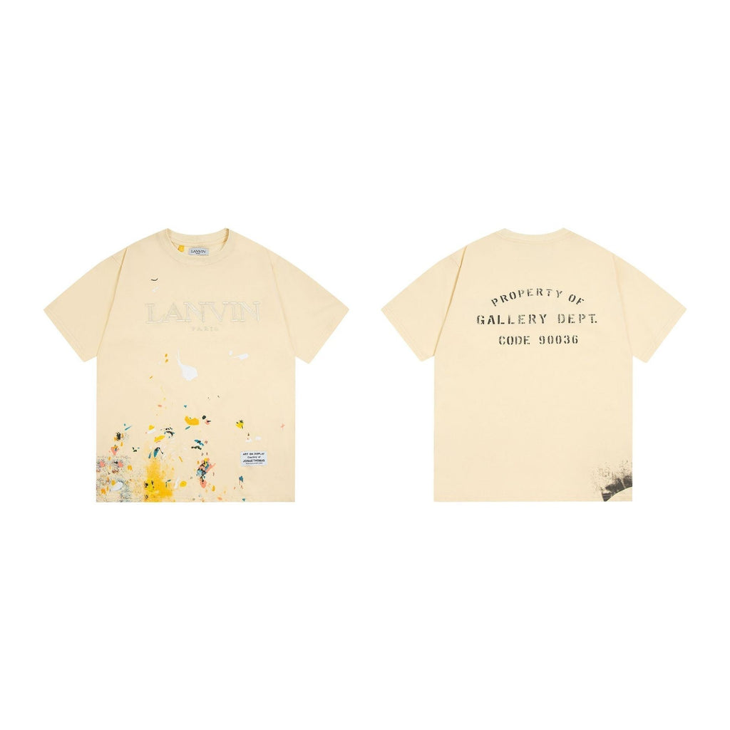 Gallery Dept T-Shirt Joint Letter Embroidery Hand Painted Ink Splashing Short Sleeve T-Shirt