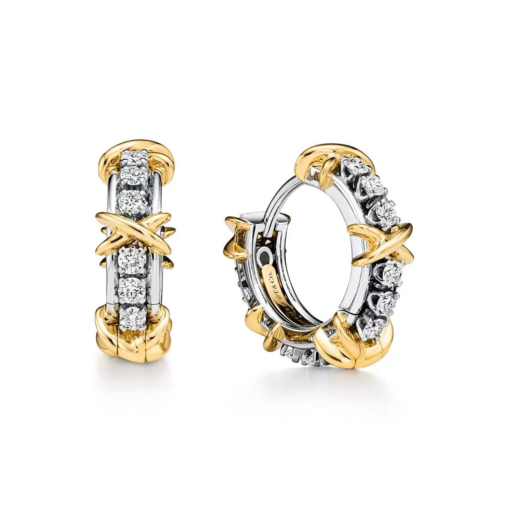 Tiffany Style Crossover Cubic Zirconia 18K Gold-Plated Earrings