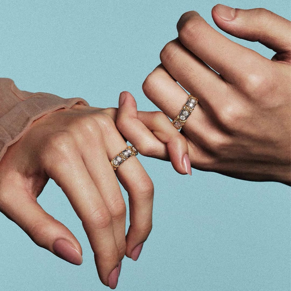 Tiffany Style Crossover Cubic Zirconia 18K Gold-Plated Ring