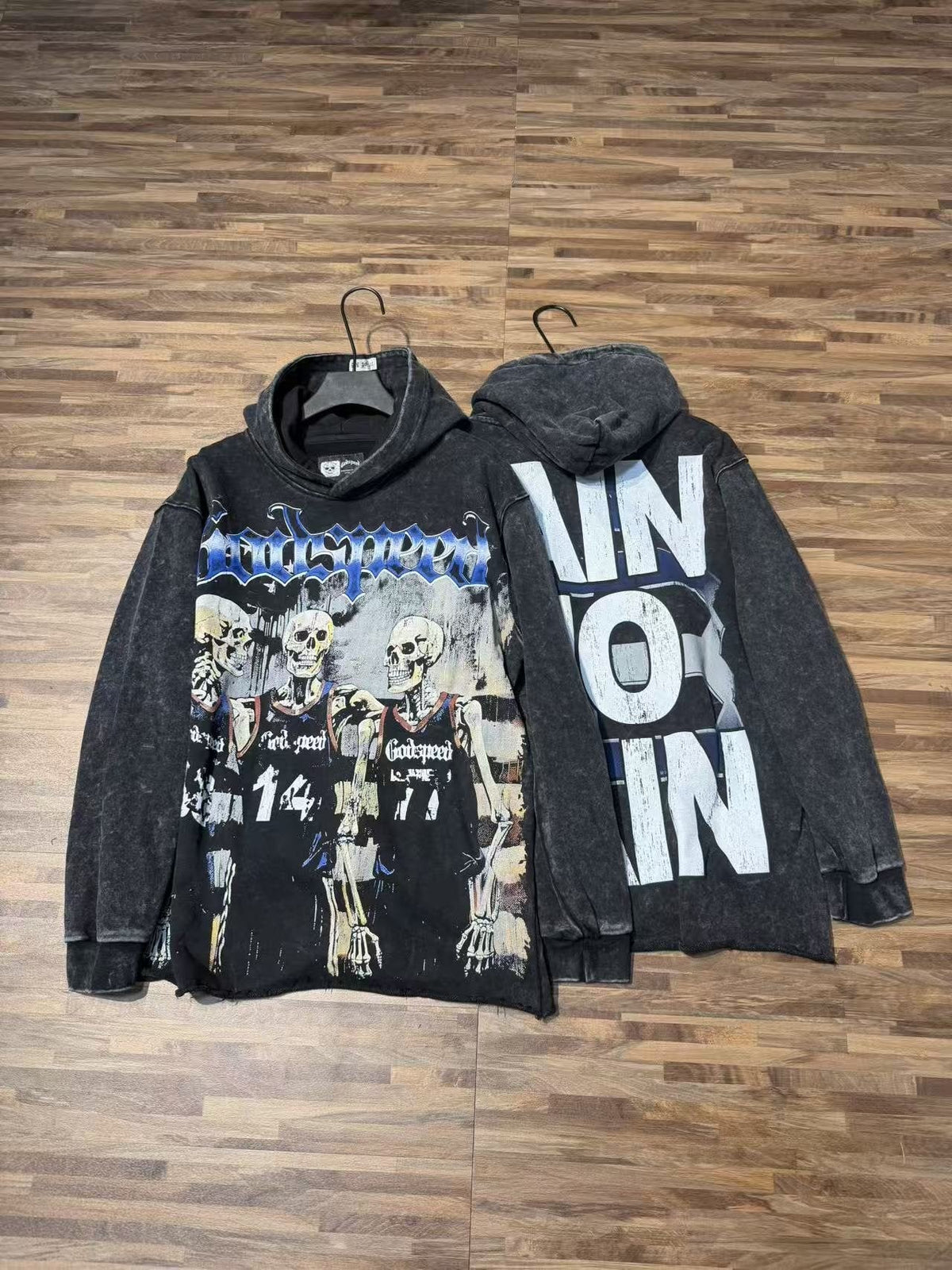 Godspeed Pain No Gain Acid Wash Graphic Hoodie