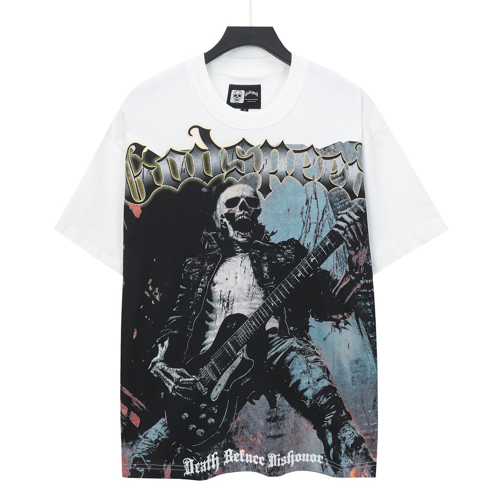 Godspeed Death Before Dishonor Skeleton Guitar Short-Sleeve T-Shirt
