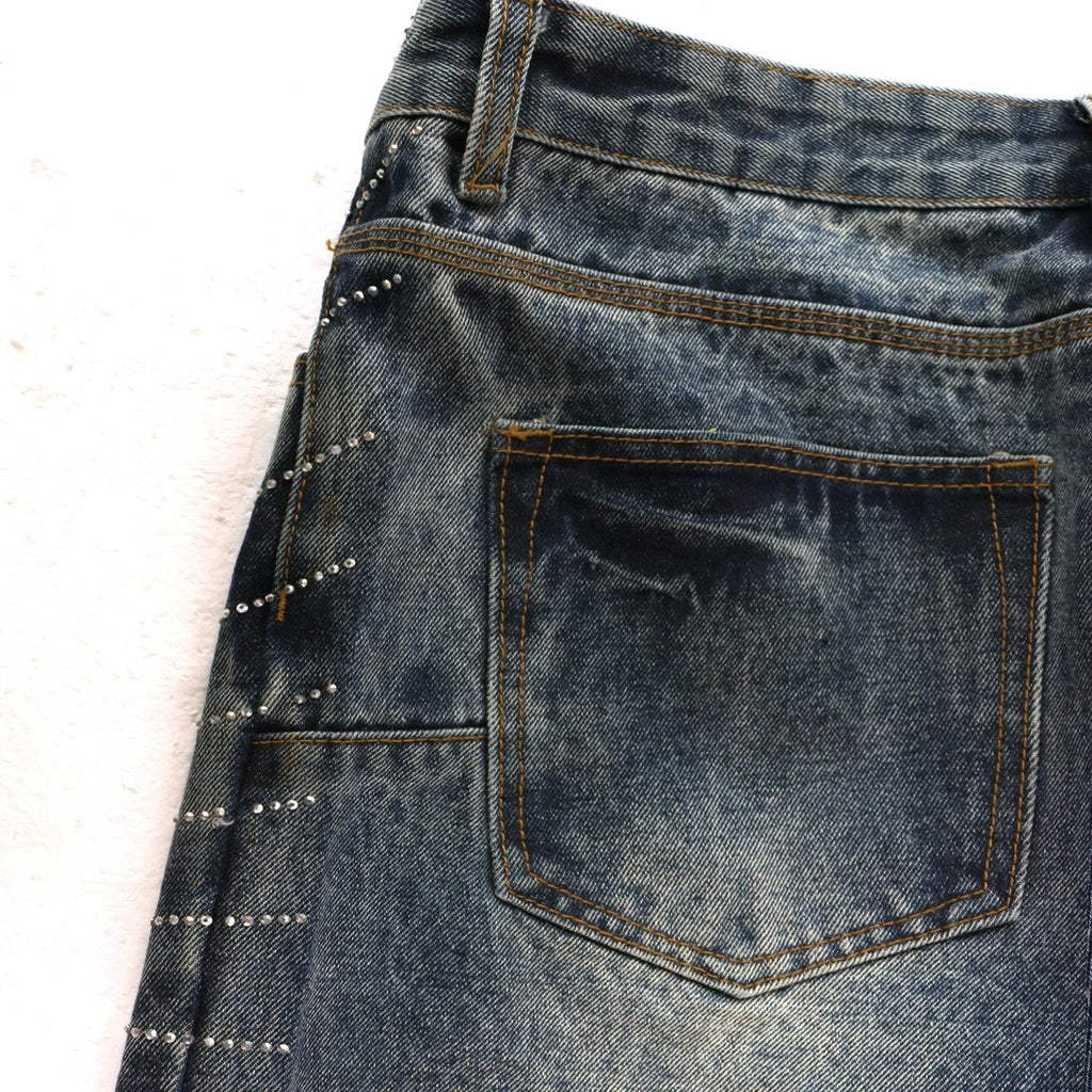 PURPLE Rhinestone Washed Denim Shorts
