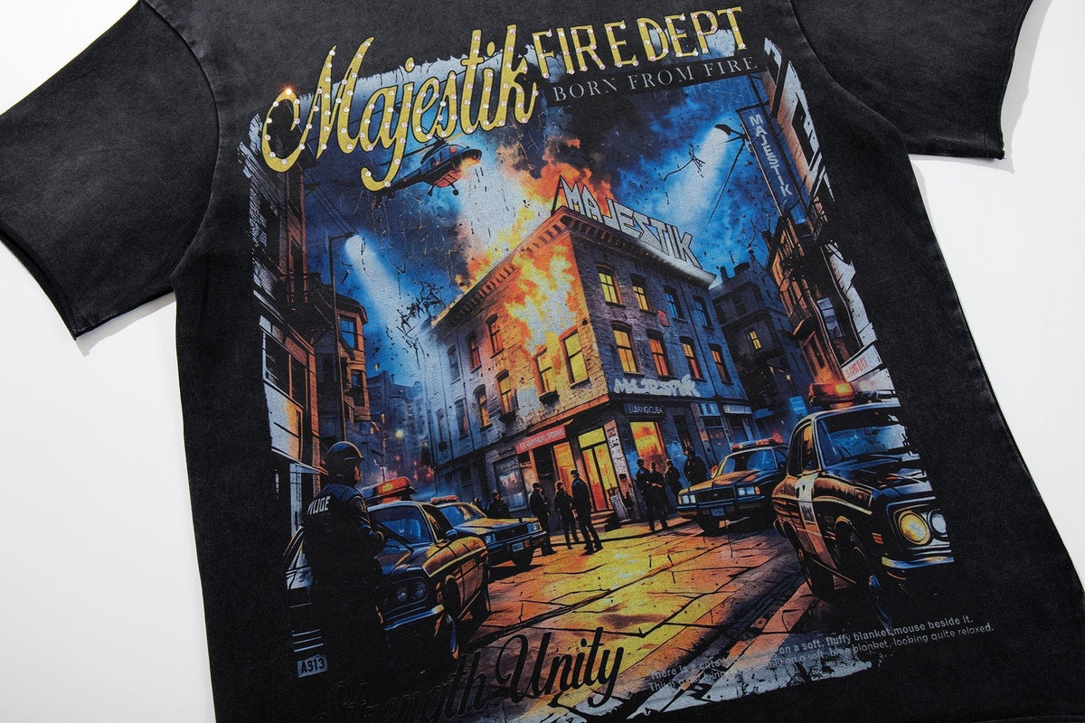 MAJESTIK Washed Black Rhinestone Graphic Short-Sleeve T-Shirt