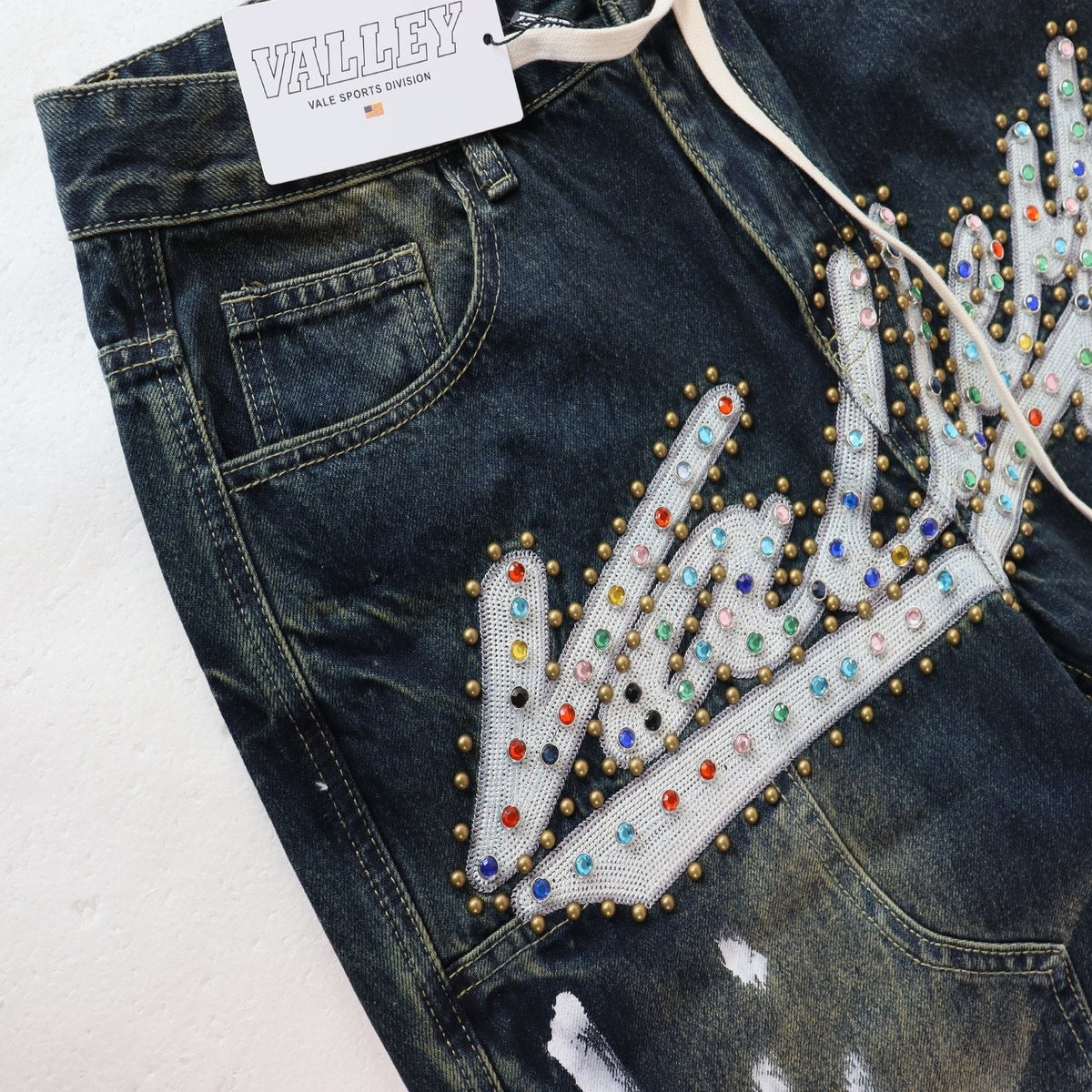 VALE Sports Division Embellished Wide-Leg Jeans