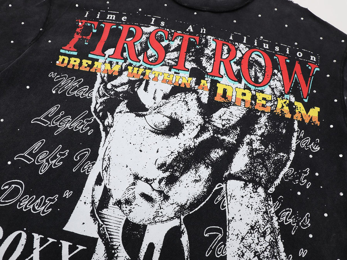 FIRST ROW Lost Utopia Illusion Cropped Graphic T-Shirt