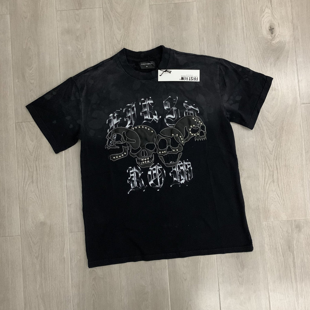 FIRST ROW Wake Up and Be Fierce Skull Appliqué T-Shirt