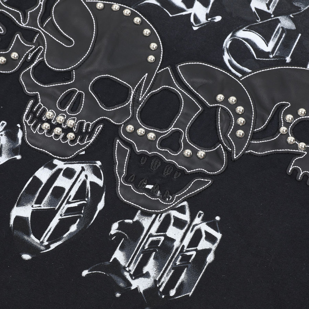 FIRST ROW Wake Up and Be Fierce Skull Appliqué T-Shirt