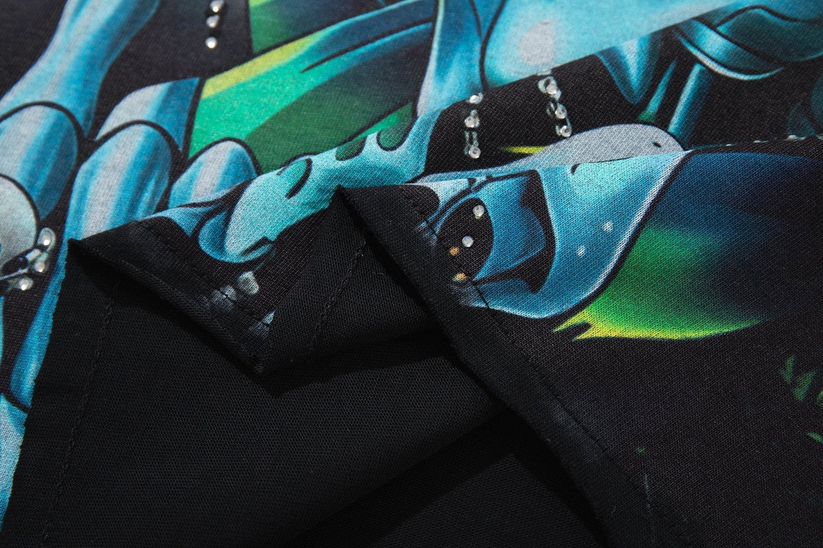 MAJESTIK Blue-Green Front & Script Back Graphic T-Shirt