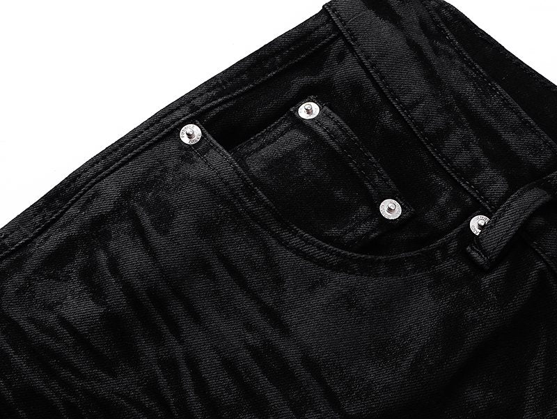 Purple Brand Black Coated Crinkle Flared Jeans