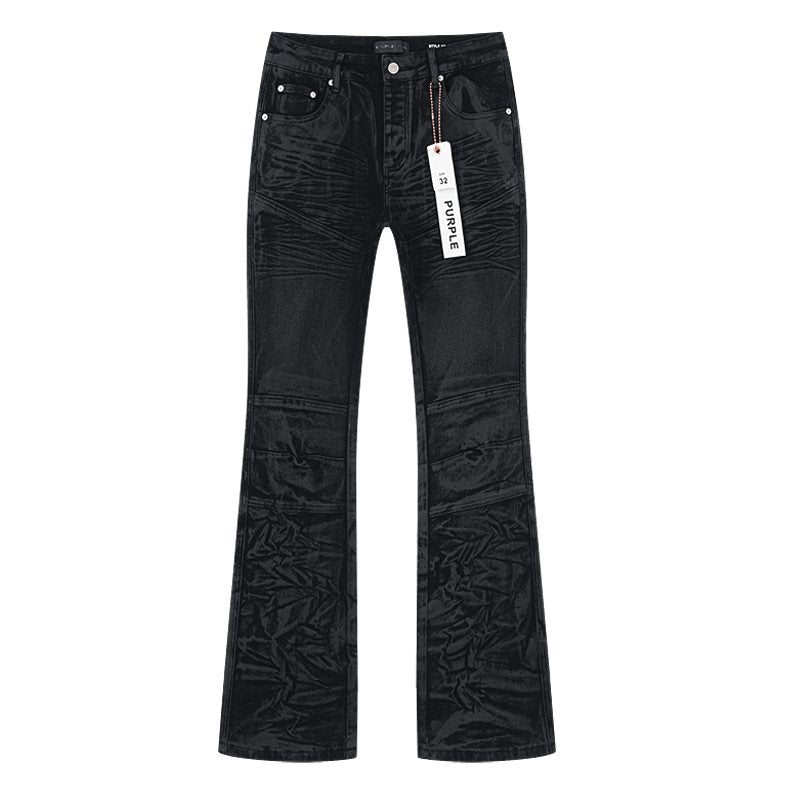 Purple Brand Black Coated Crinkle Flared Jeans