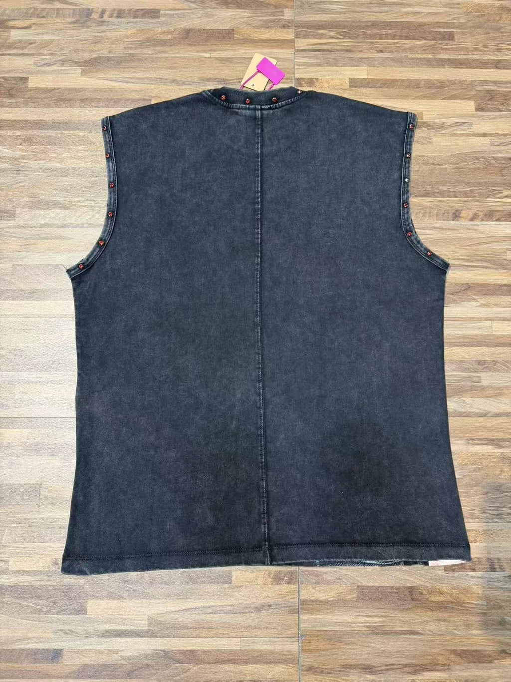 SAINT Washed Black Rhinestone Rock Graphic Sleeveless T-Shirt
