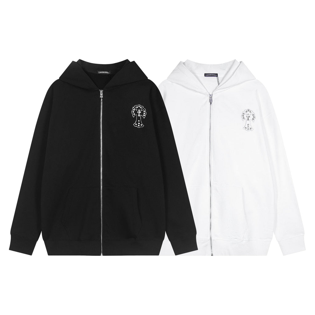 Chrome Hearts Floral Cross Graphic Full-Zip Hoodie