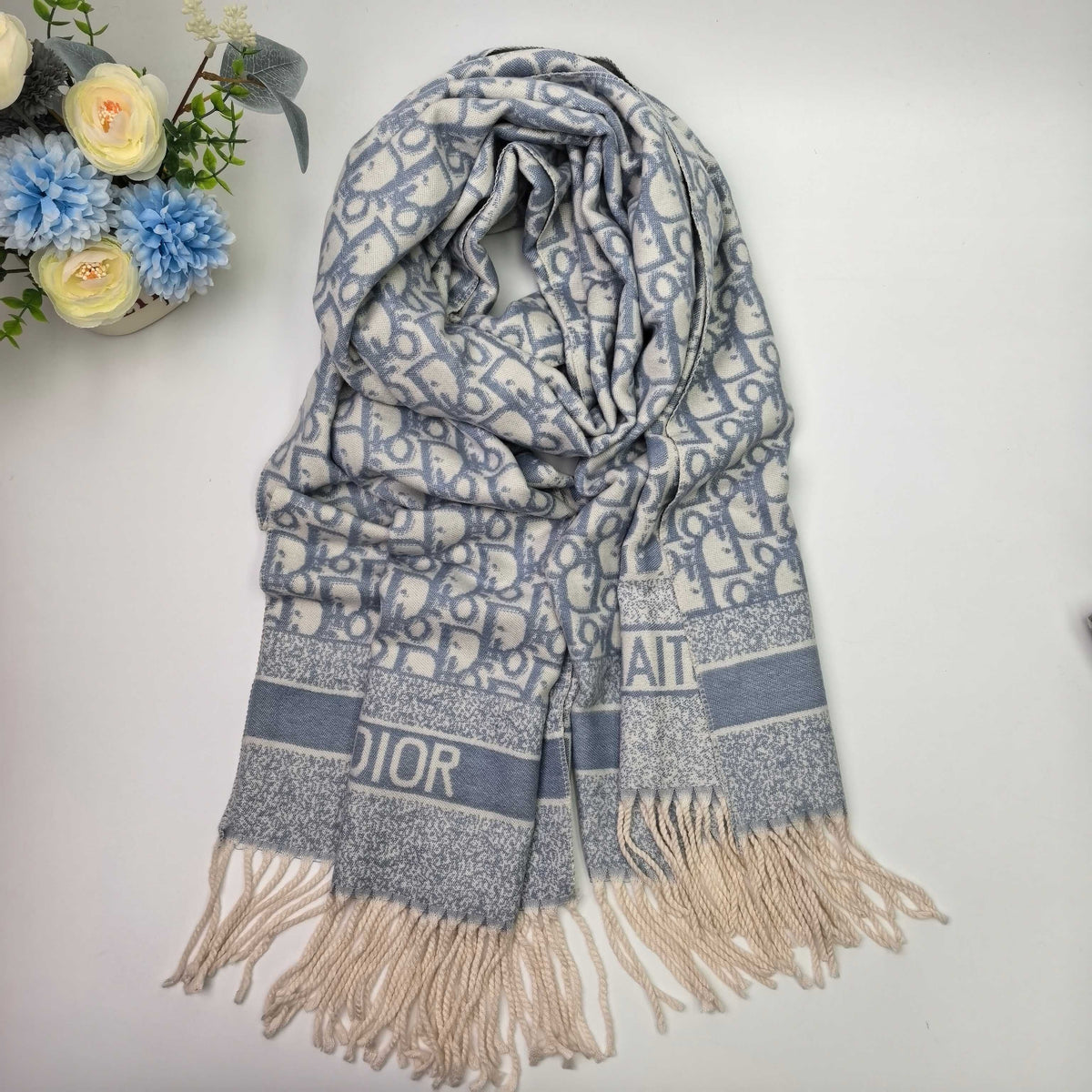 Dior Style Oblique Logo Fringe Scarf