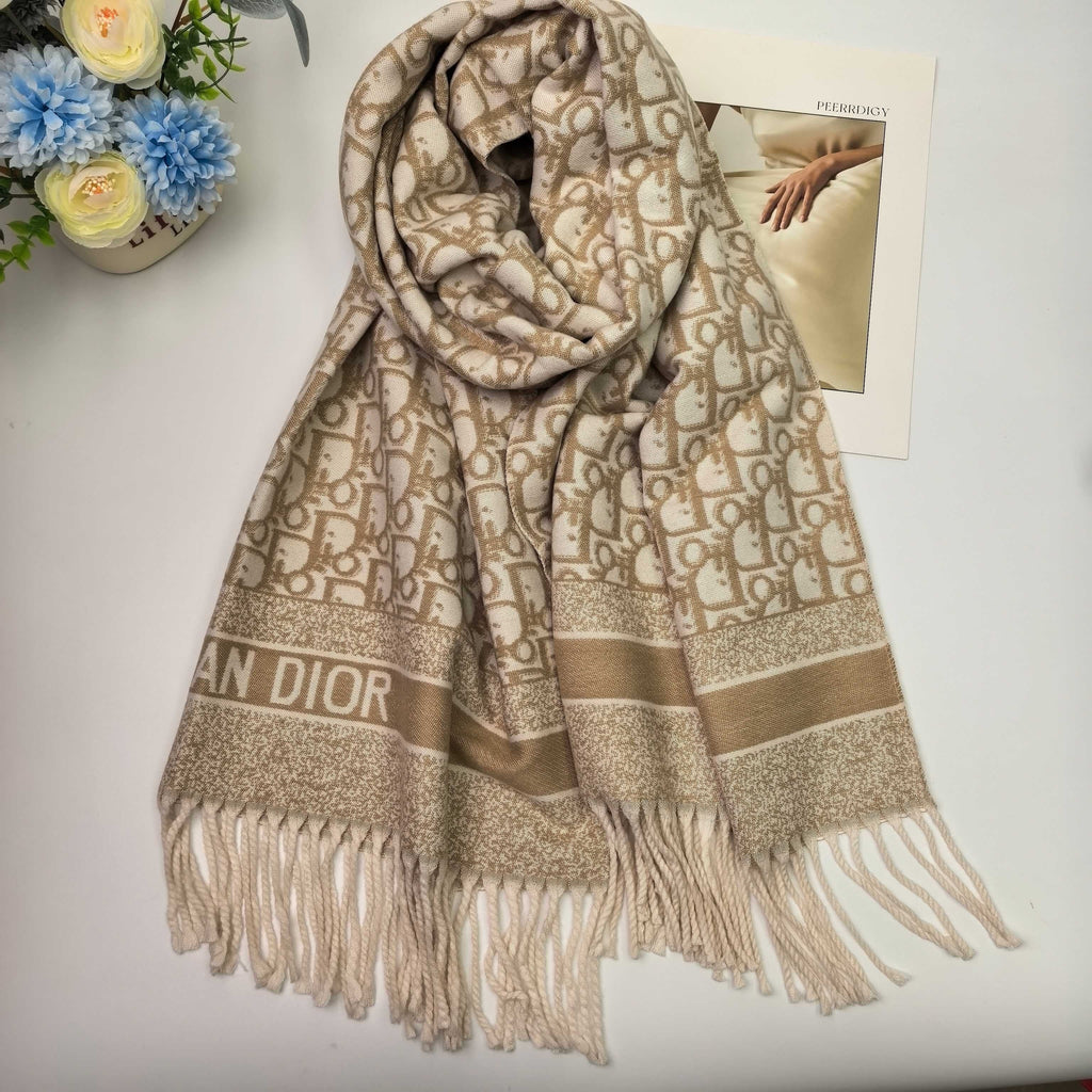 Dior Style Oblique Logo Fringe Scarf