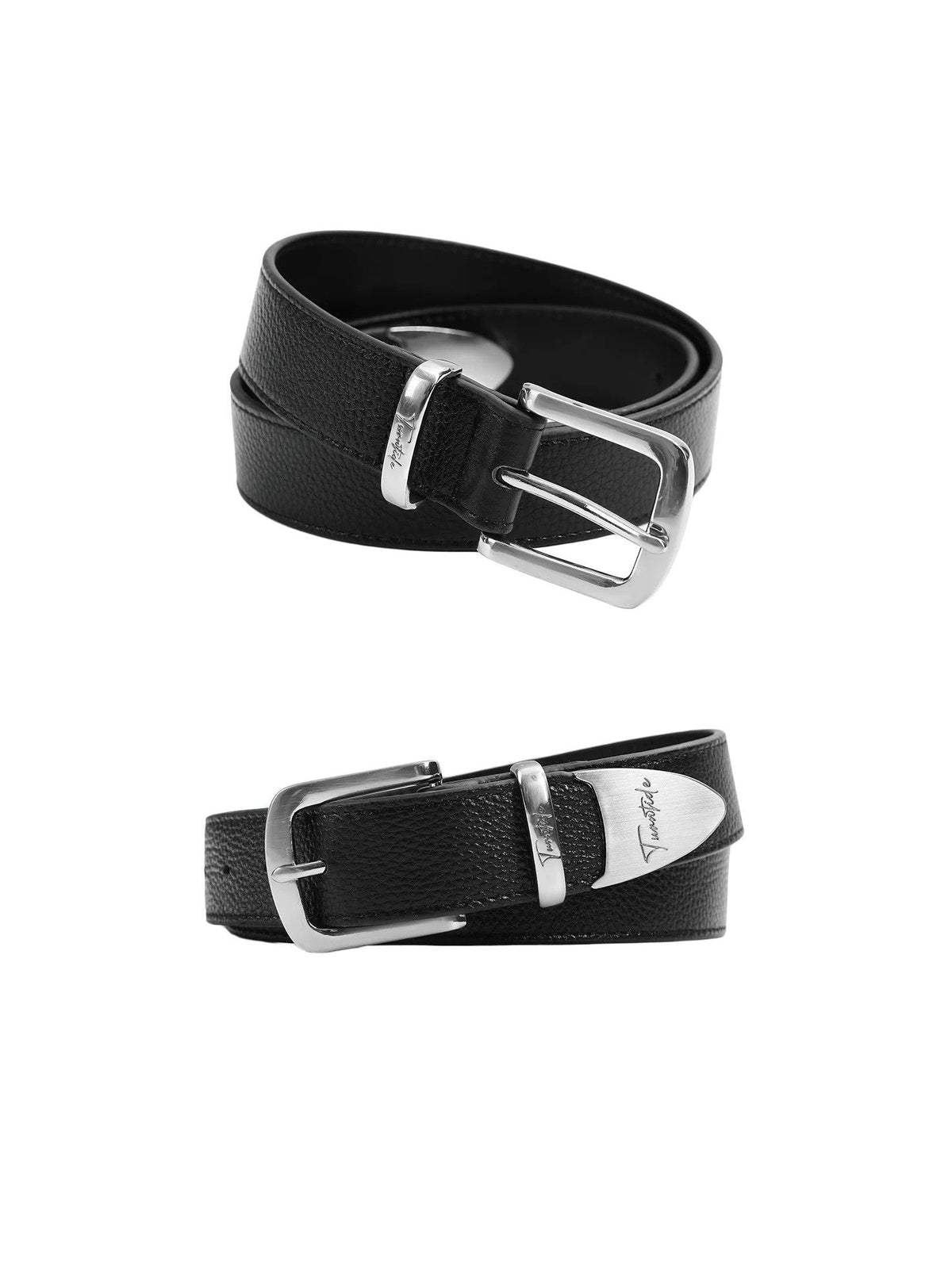 Turnstige Litchi Grain Leather Belt Signature Metal Tip Unisex Belt