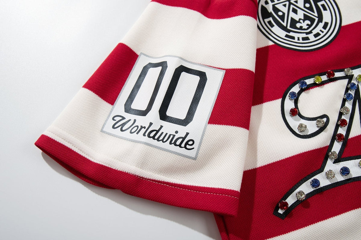 MAJESTIK Striped Crest Graphic Polo Shirt