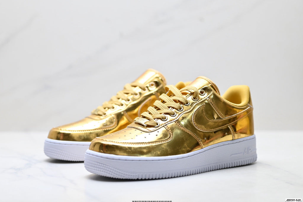 Nike Air Force 1 Low Gold Metallic Unisex Sneakers Style 18