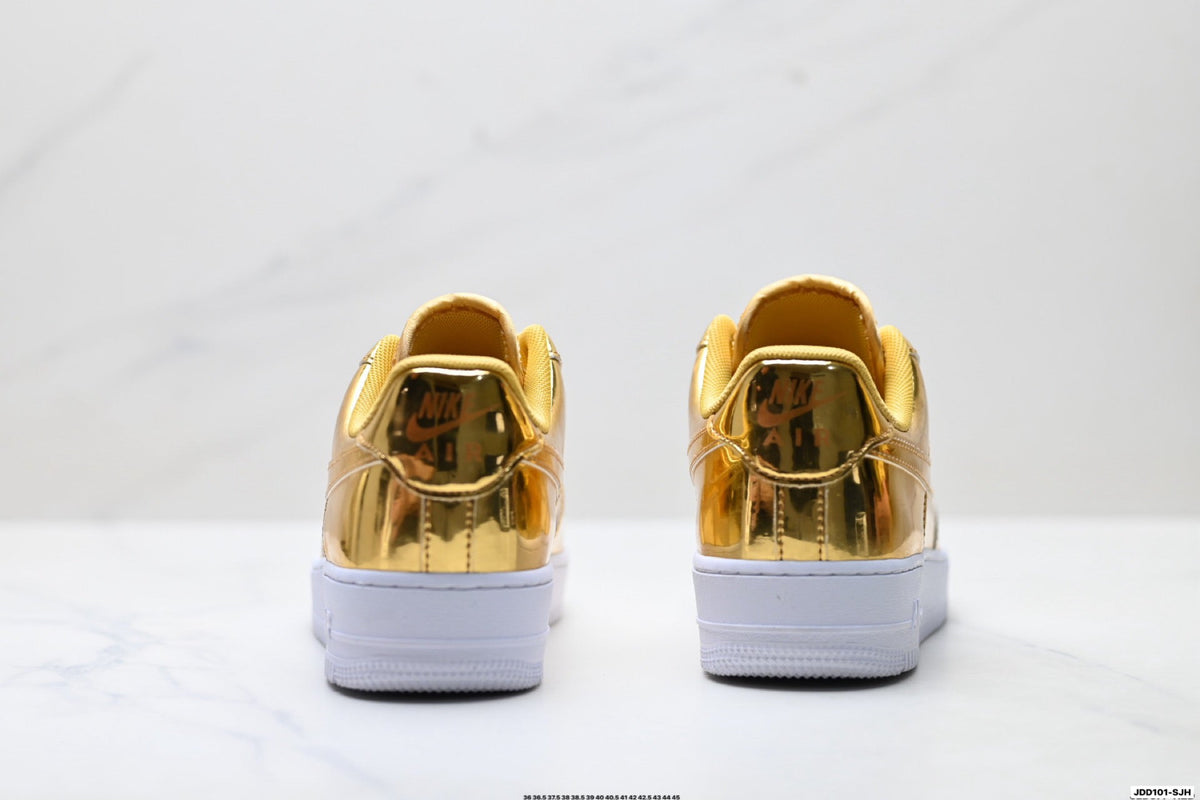 Nike Air Force 1 Low Gold Metallic Unisex Sneakers Style 18