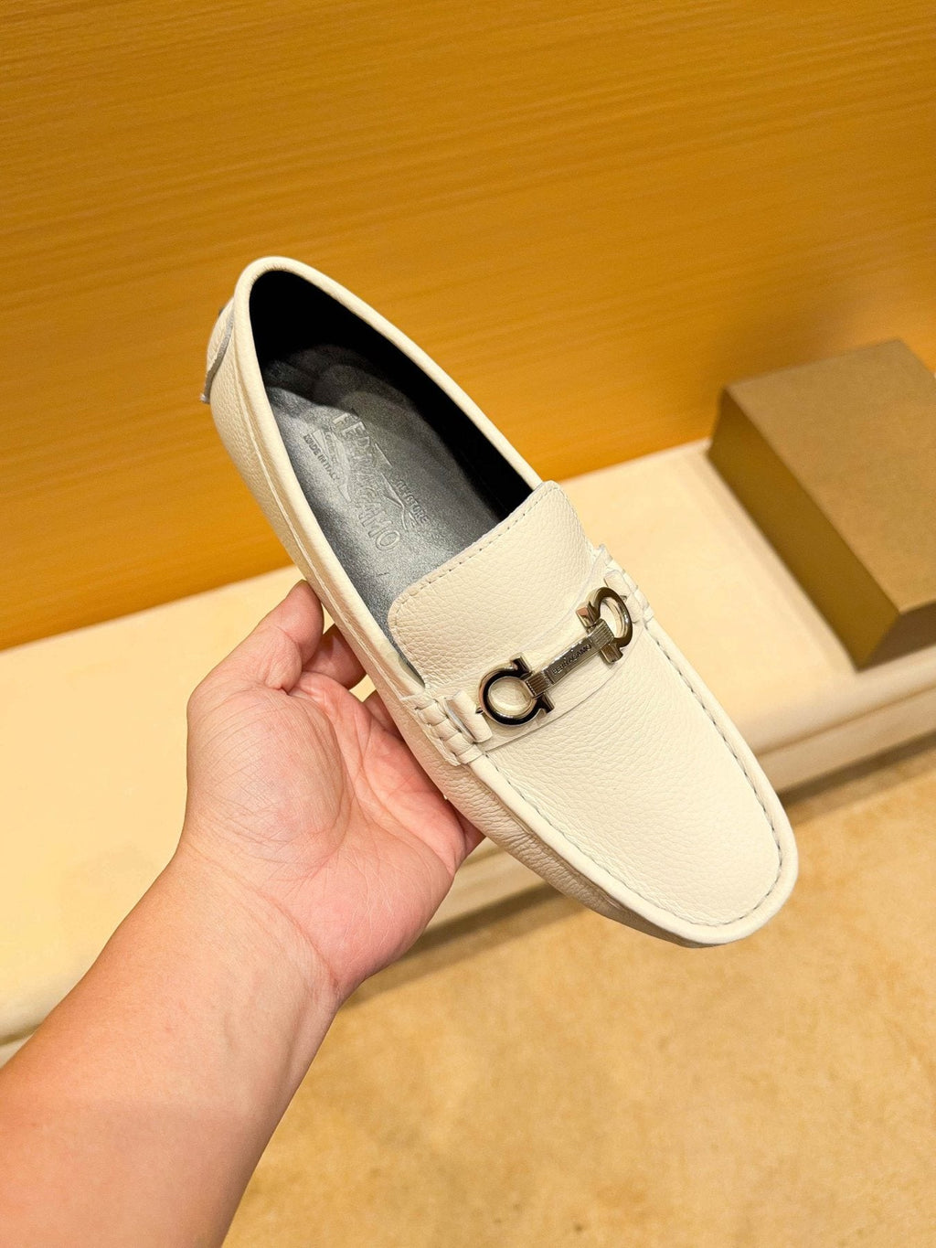 Ferragamo White Metal-Accent Loafers