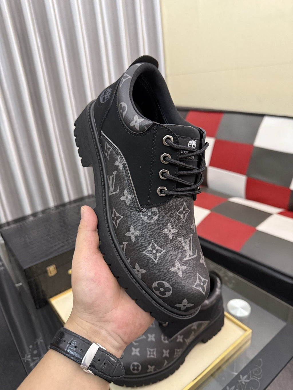 Louis Vuitton Black & Dark Gray Monogram Lace-Up Shoes