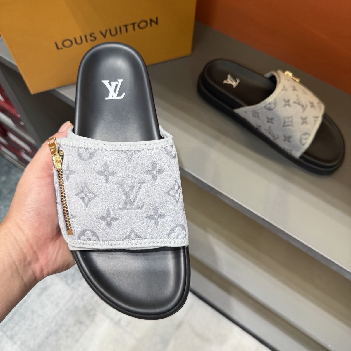 Louis Vuitton White Monogram Slide Sandals