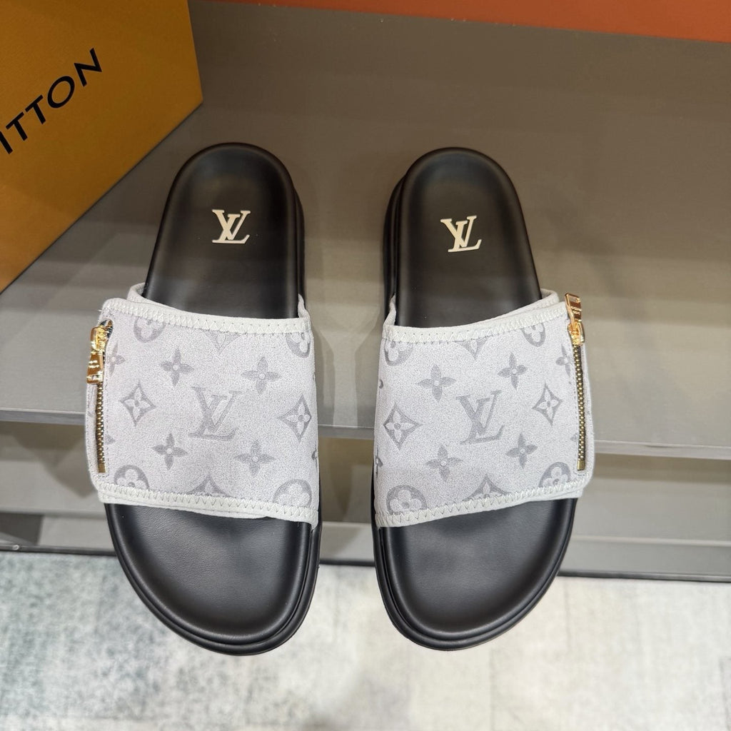 Louis Vuitton White Monogram Slide Sandals