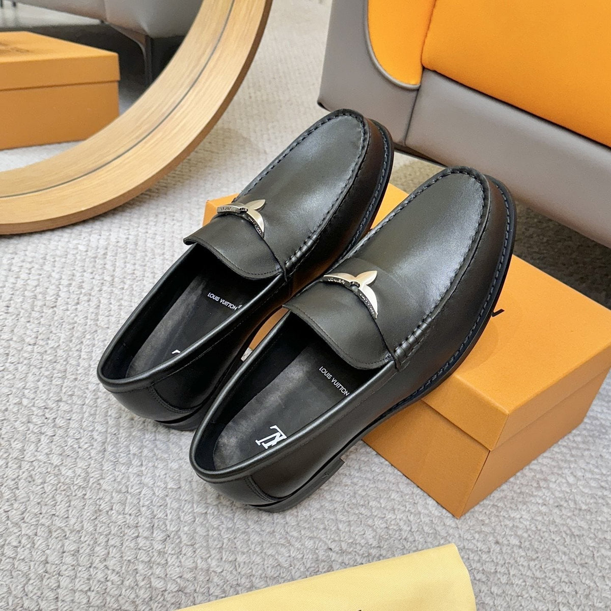Louis Vuitton Men's Black Metal-Accent Loafers