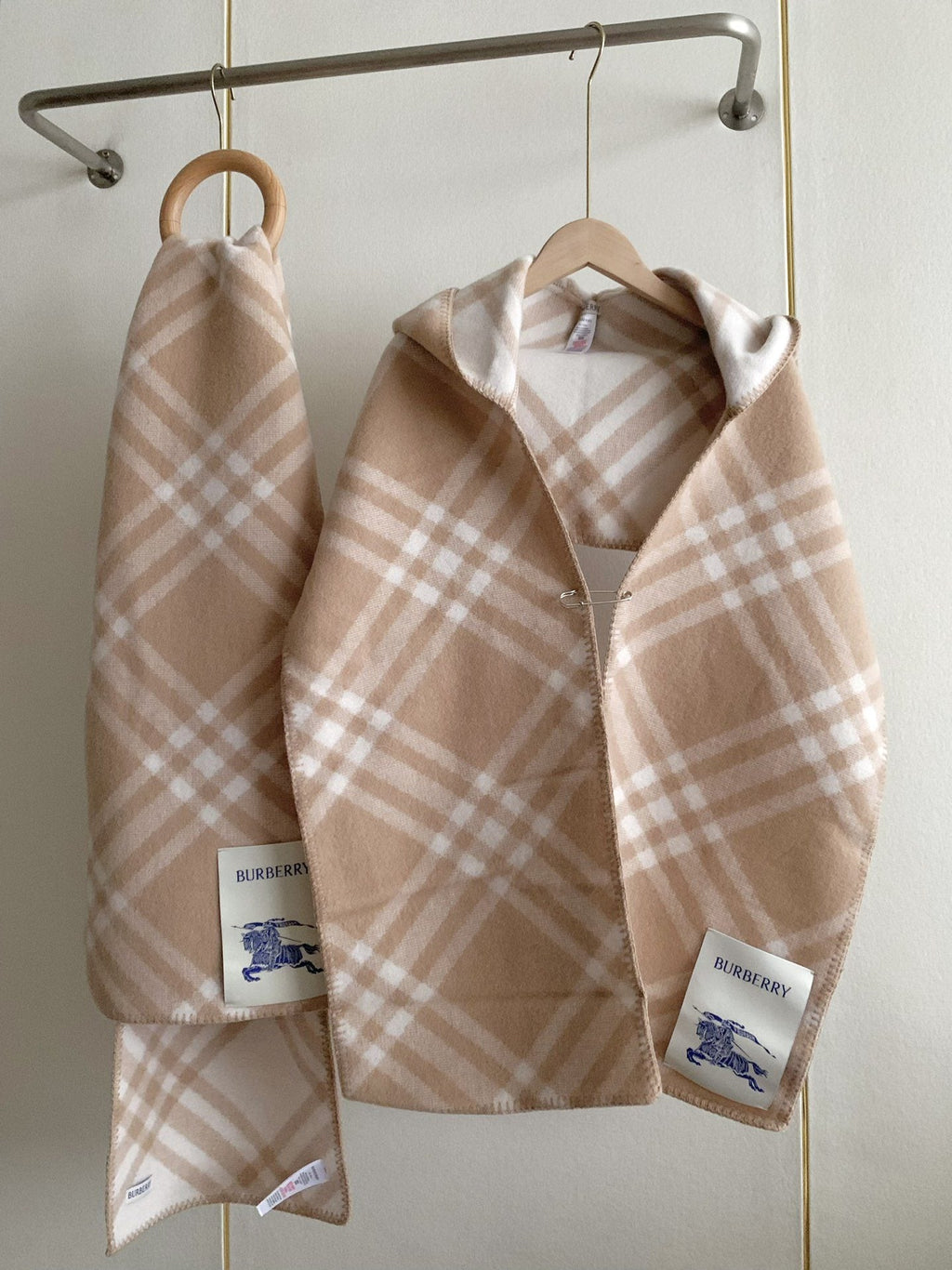 Burberry Beige Plaid Fringe Scarf