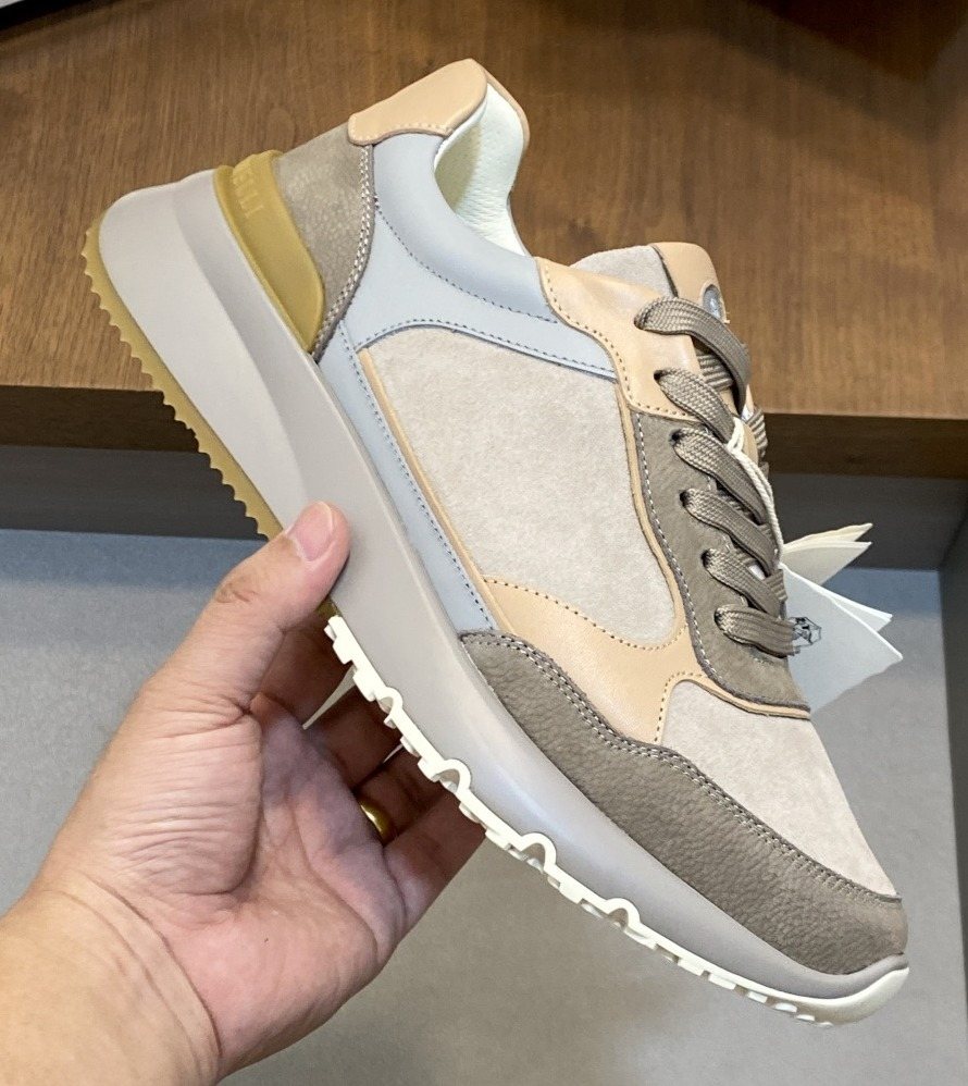 Brunello Cucinelli Cream and Gray Low-Top Sneakers
