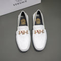 Versace White Textured Slip-On Loafers