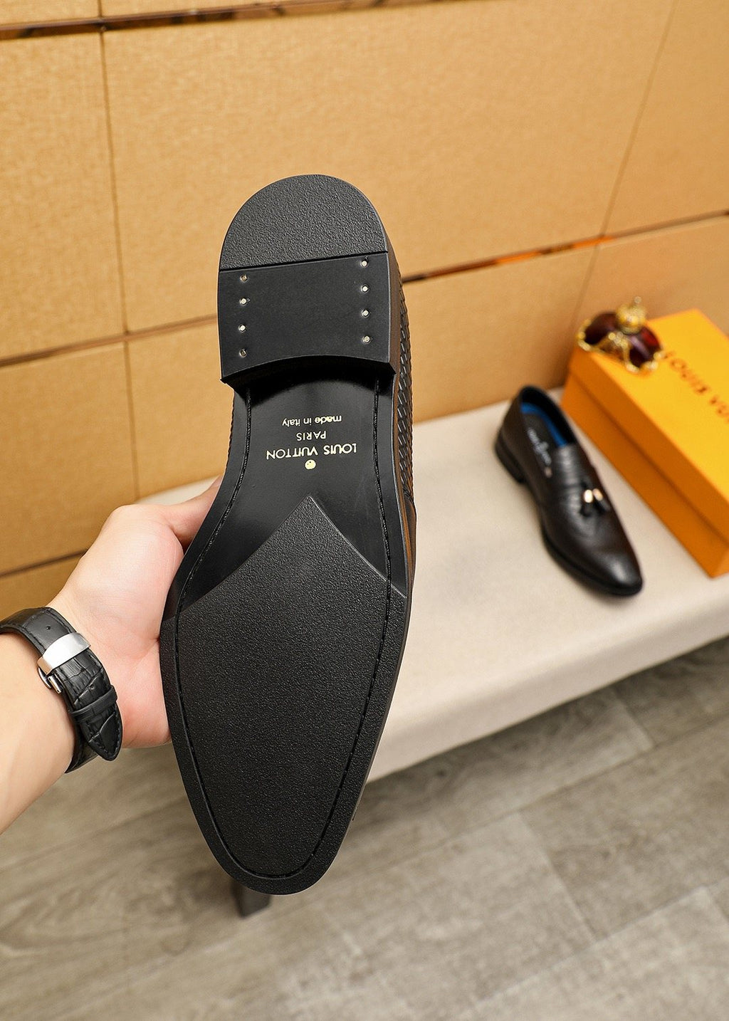Louis Vuitton Black Textured Tassel Loafers