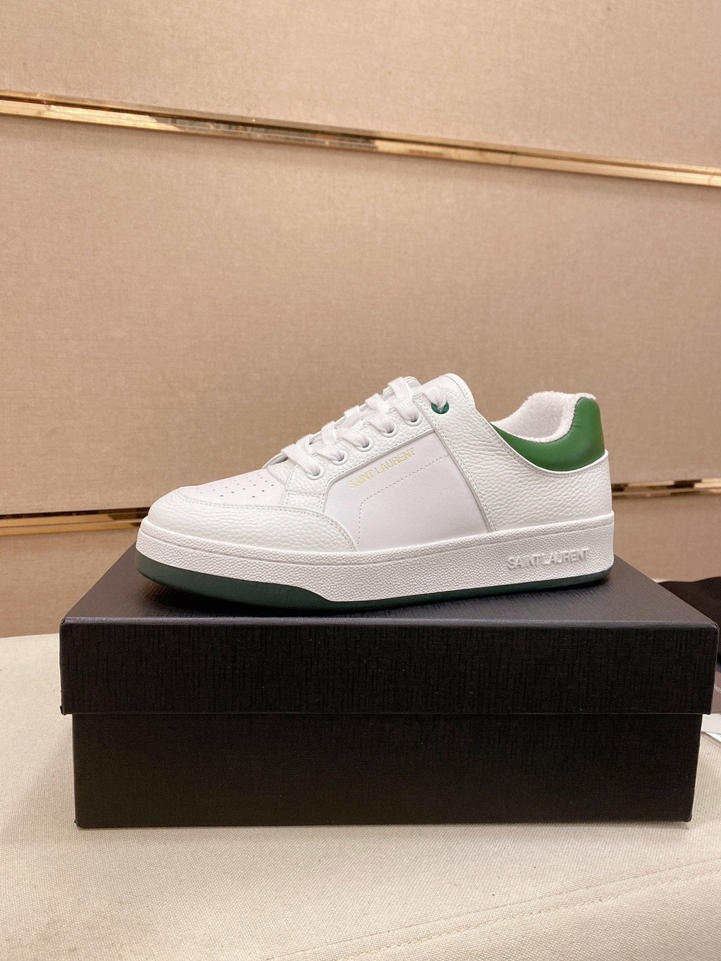 Saint Laurent White and Green Low-Top Sneakers