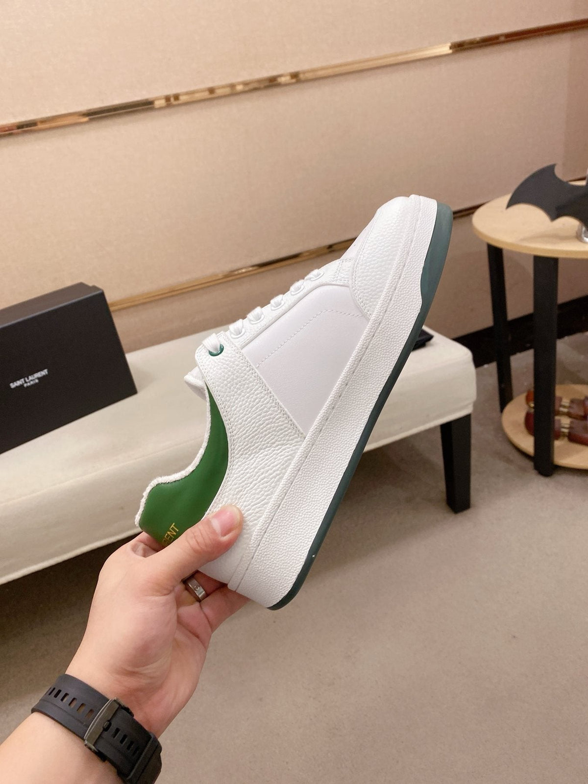 Saint Laurent White and Green Low-Top Sneakers