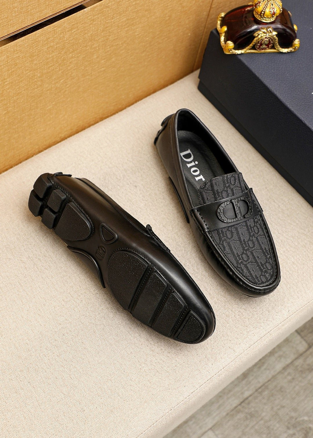 Dior Black Embossed Buckle Loafers