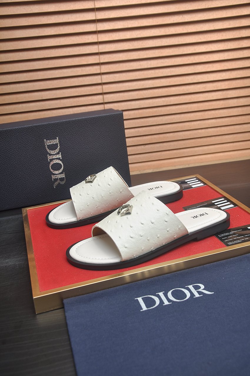 Dior White Strap Slide Sandals
