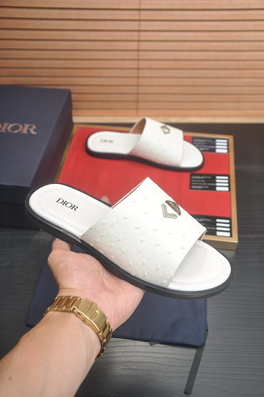 Dior White Strap Slide Sandals