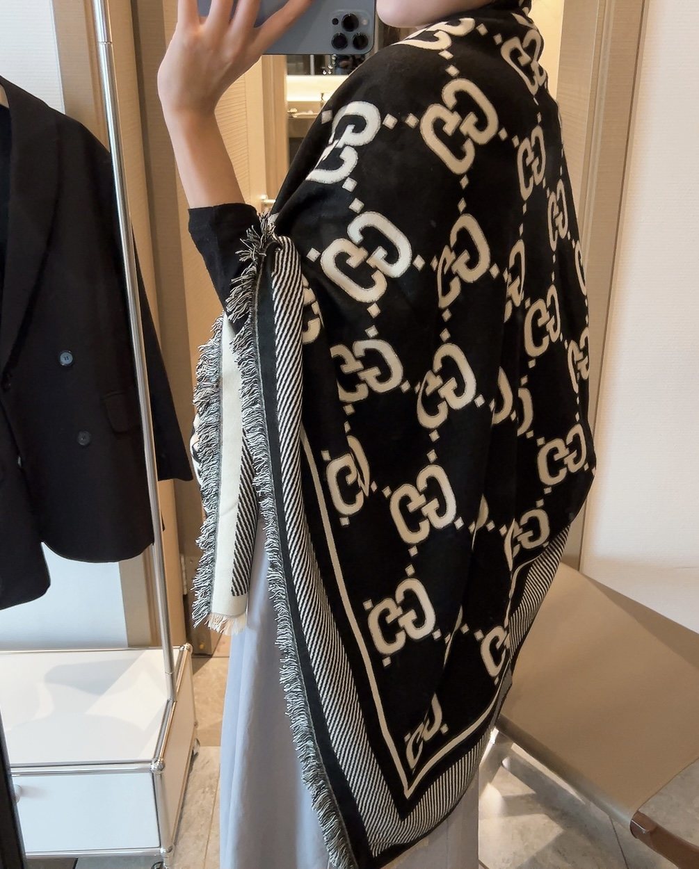 Gucci Black and Ivory Monogram Square Scarf