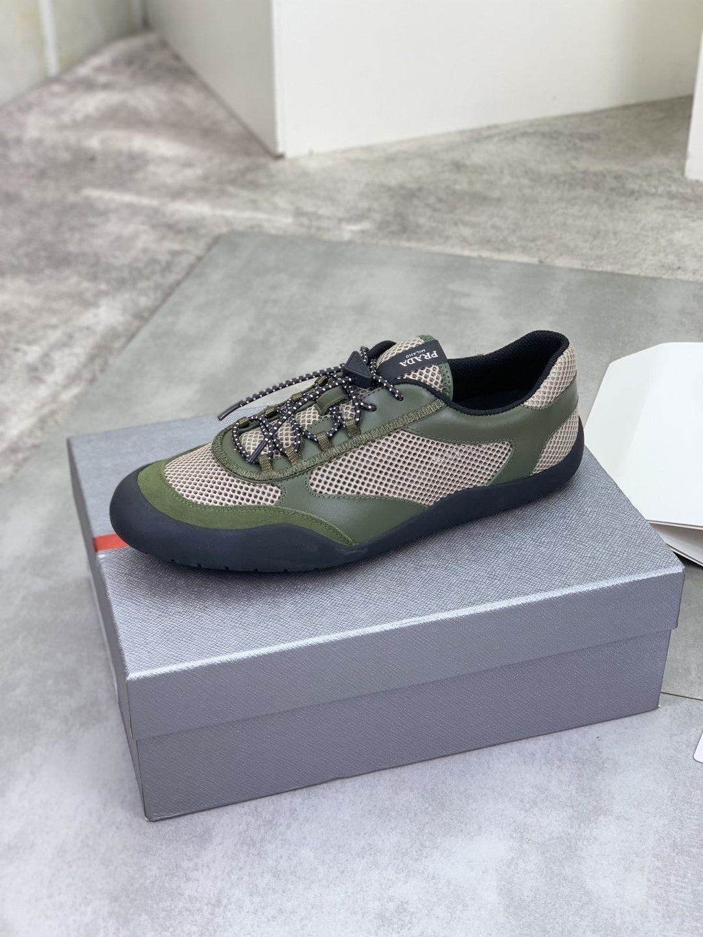 Prada Layered Mesh Lace-Up Sneakers