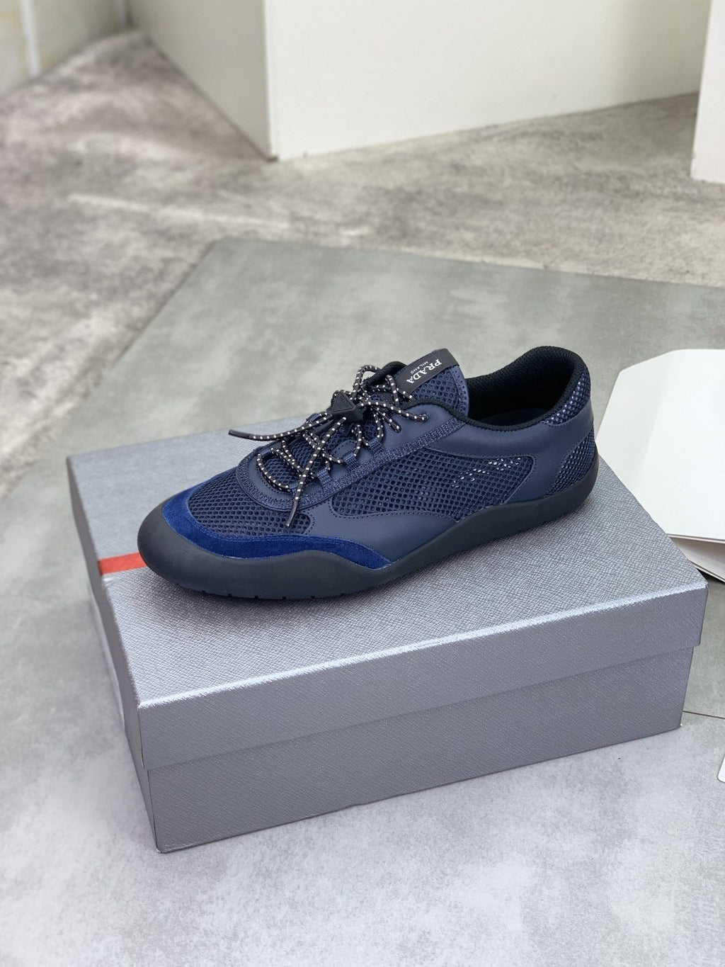 Prada Layered Mesh Lace-Up Sneakers